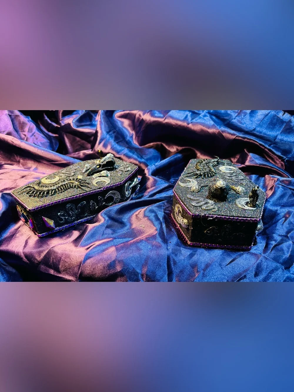 Handcrafted Glitter Coffin Trinket Box with Gothic Embellishments